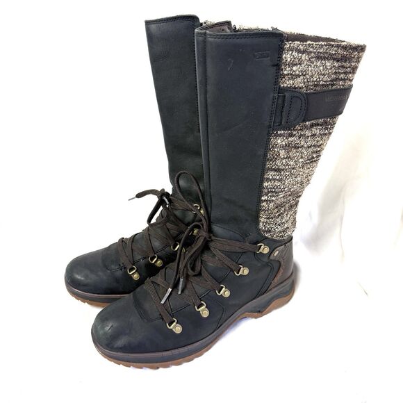 Merrell Eventyr Peak Black Leather Tall Zip Waterproof Tall Winter Boots Size 9 - Picture 1 of 12